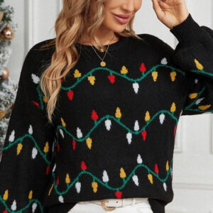 Lights Stripe Pattern Color Block Crew Neck Sweater